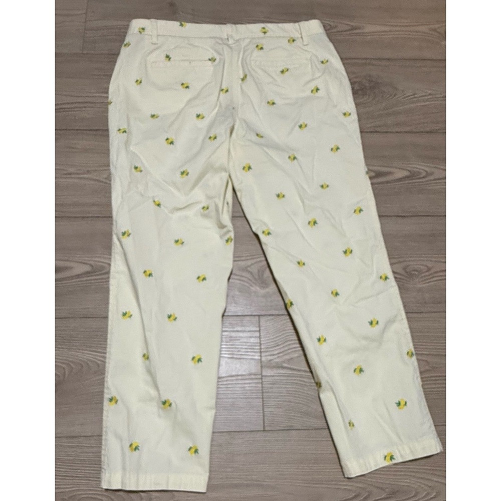 Talbots Relaxed Chino Pants Women's 10P Yellow Lemon Embroidered Stretch Ankle - Picture 2 of 11
